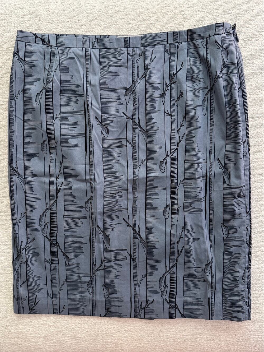 COS Sz M Pencil Skirt Birch Wood Tree Print Gray Sz 38 100% Cotton